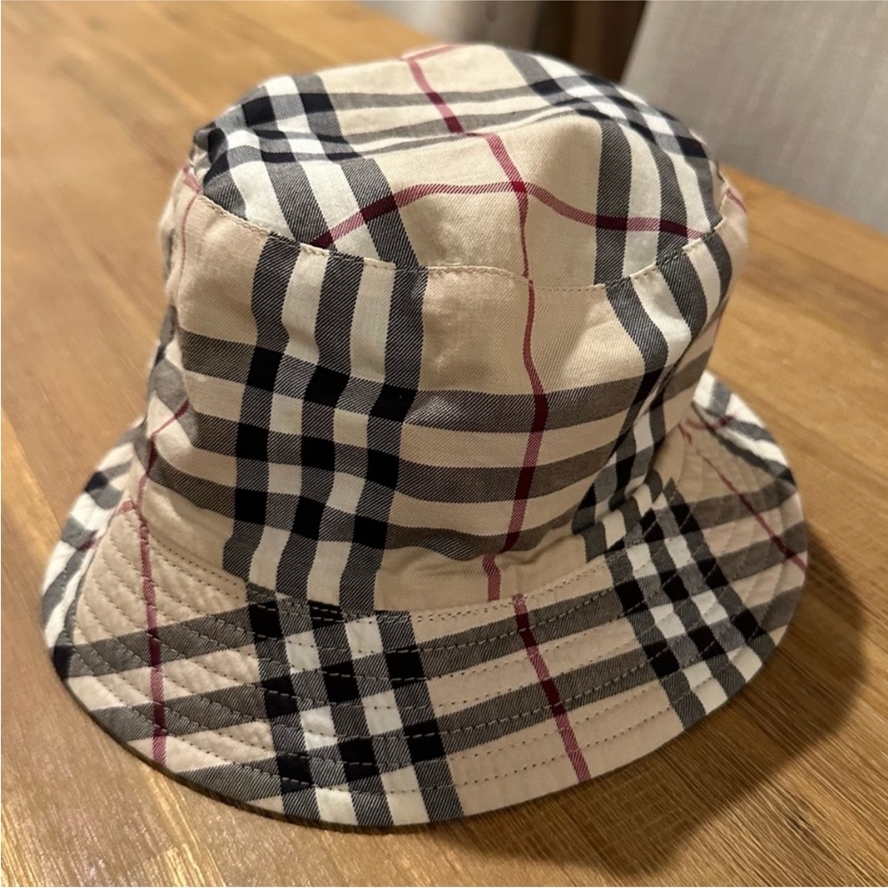 Burberry Beige and Black Checkered Bucket Hat